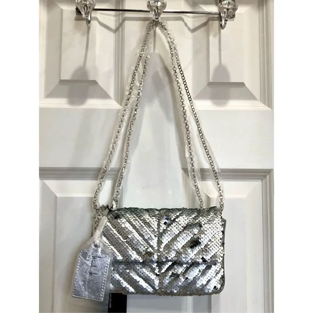 NICOLE MILLER - NWT - Silver Sequined & Vegan Leather Evening Bag. SPARKLY! ♥️